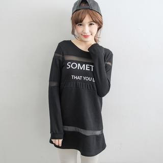 Tokyo Fashion Tulle Panel Lettering Long Top