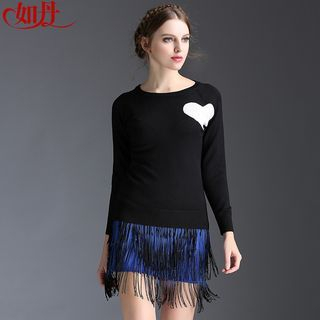 Kotiro Set: Heart Knit Pullover + Fringe Skirt