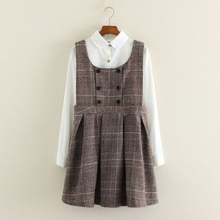 Mushi Double Breasted Plaid Jumper Dress