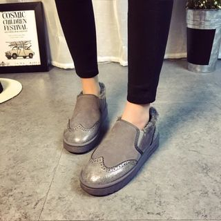 SouthBay Shoes Glittered Wingtip Fleece-Lined Slip-Ons