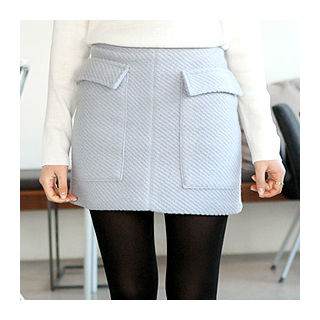 1ROA Flap-Pocket Wool Blend Mini Skirt