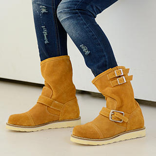 59 Seconds Genuine Suede Buckled Short Boots