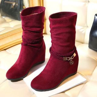 Pangmama Embellished Hidden Wedge Scrunched Mid-calf Boots