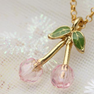 Fit-to-Kill Gloden crystal cherry Necklace -Pink