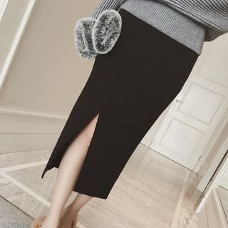 DreamyShow Side Slit Midi Knit Skirt