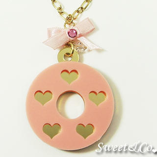 Sweet & Co. Pink Mirror Donut Ribbon Gold Necklace