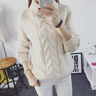 Polaris Stand Collar Cable Knit Sweater