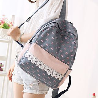 Canvas Love Bow Print Canvas Backpack