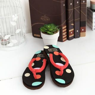 Dotted Flip-Flops Black and Red - One Size