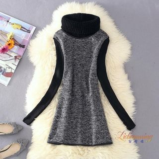 Clementine Stand Collar Long-Sleeve Wool Dress