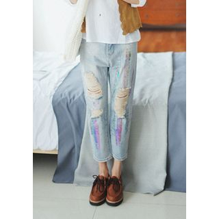 GOROKE Paint-Splatter Distressed Jeans