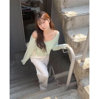 Pastel Knit Set: V-Neck Crop Top + Cami