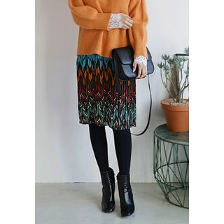 BBORAM Elastic-Waist Chevron Pattern Skirt