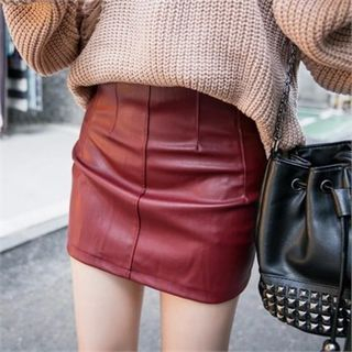 QNIGIRLS Faux-Leather Mini Skirt