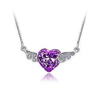 BELEC White Gold Plated 925 Sterling Silver Heart-shaped Pendant with Purple Cubic Zirconia and 45cm Necklace