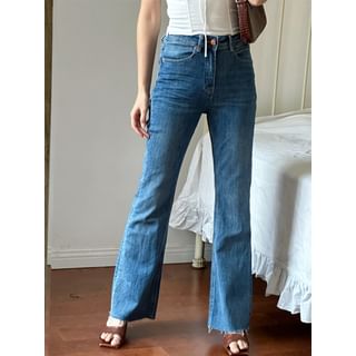 Mid Rise Fringed Washed Bootcut Jeans (Various Designs)