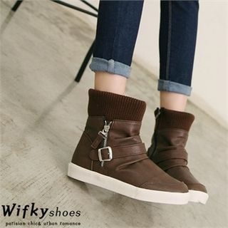 Wifky Belted Knit-Panel Ankle Boots
