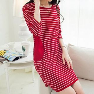 Jiuni 3/4-Sleeve Striped Knit Dress