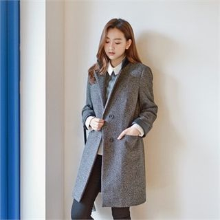 Styleberry Faux-Leather Trim Wool Blend Coat