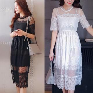 Clair Fashion Lace Panel Mesh Dress