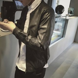 Soulcity Round-Neck Faux Leather Jacket