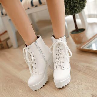 Shoes Galore Studded Lace-Up Heeled Short Boots