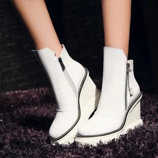 JY Shoes Genuine Leather Platform Wedge Short Boots