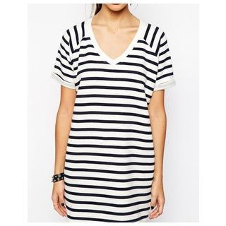 Persephone Striped V-Neck T-Shirt Dress