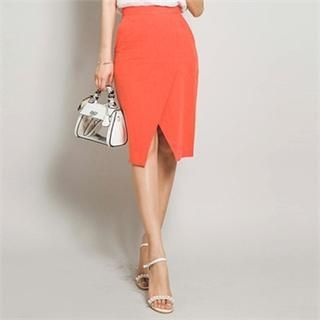 ERANZI Wrap-Front Linen Blend Pencil Skirt