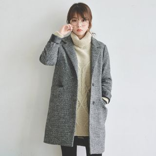 JUSTONE Notched Lapel M lange Wool Blend Coat