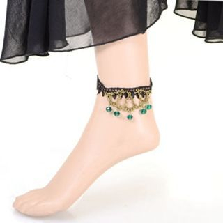 LENNI Rhinestone Metal Dangle Lace Anklet