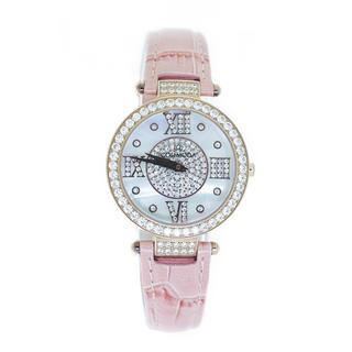 COSI MODA Steel / Leather Watch with Cubic Zirconia One Size