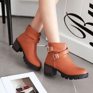 Pastel Pairs Strapped Ankle Block Heel Boots