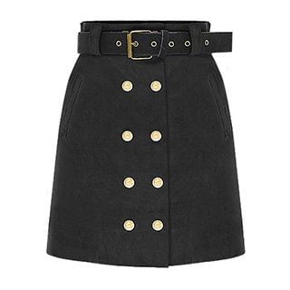 AGA Buttoned A-Line Skirt with Belt