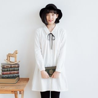 Forest Girl Ribbon-Collar Shirtdress