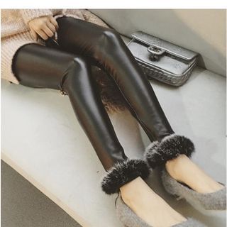 Oaksa Faux Leather Furry Trim Leggings