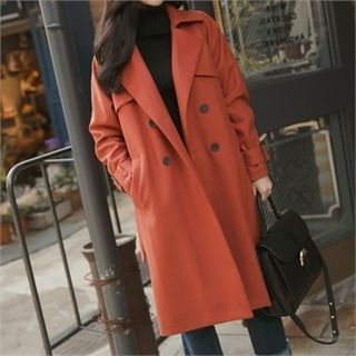 O.JANE Double-Breasted Wool Blend Trench Coat with Belt