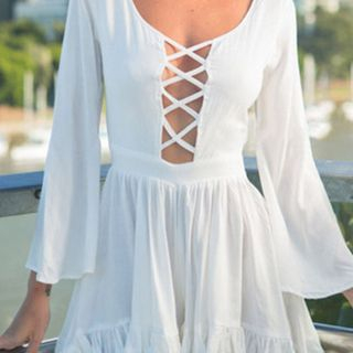 Sexy Romantie Lace Up Bell Sleeve Playsuit
