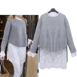 Jiuni Set: Lace Tunic + Dip Back Sweater