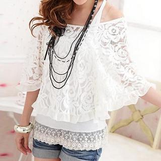 Rocho Set: Elbow-Sleeve Lace Top + Tank Top