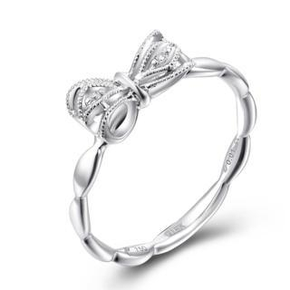 MaBelle 18K White Gold Sweet Bow Knot Diamond Accent Milgrain Women Ring (0.01cttw)