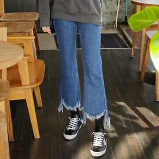 Seoul Fashion Fray-Hem Boot-Cut Jeans