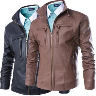 Bay Go Mall Faux Leather Zip-up Jacket