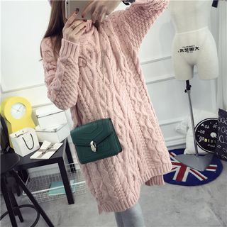 Qimi Stand Collar Cable Knit Dress