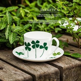 EASY HOME Clover Printed: Cup & Saucer Set (Cup + Saucer) or Plate (1 pc only)