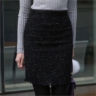 ode' Glitter Tweed Wool Blend Pencil Skirt