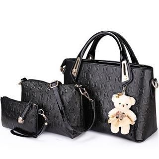 Rabbit Bag Set: Faux-Leather Embossed Tote + Cross Bag + Pouch
