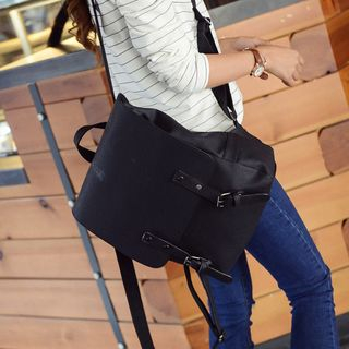 Seok Double Buckle Faux Leather Backpack