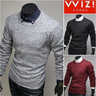 WIZIKOREA Round-Neck Colored M lange Sweater