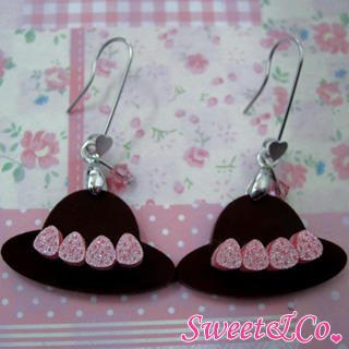 Sweet & Co. Sweet Pink Swarovski Crystal Strawberry Choco Hat Dangle Earrings Silver - One Size